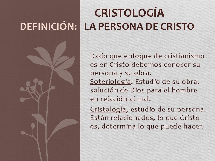  CRISTOLOGÍA DEFINICIÓN: LA PERSONA DE CRISTO Dado que enfoque de cristianismo es en