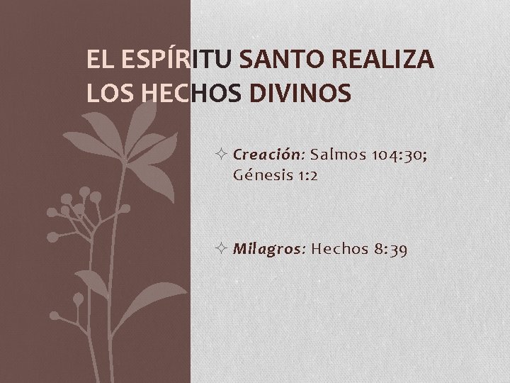 EL ESPÍRITU SANTO REALIZA LOS HECHOS DIVINOS ² Creación: Salmos 104: 30; Génesis 1: