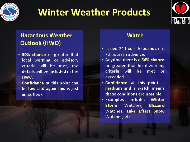 Winter Weather Products Hazardous Weather Outlook (HWO) • 30% chance or greater that local Winter Weather Products Hazardous Weather Outlook (HWO) • 30% chance or greater that local