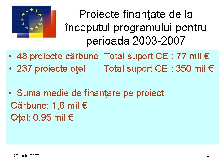 Proiecte finanţate de la începutul programului pentru perioada 2003 -2007 • 48 proiecte cărbune