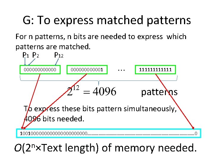 G: To express matched patterns For n patterns, n bits are needed to express G: To express matched patterns For n patterns, n bits are needed to express