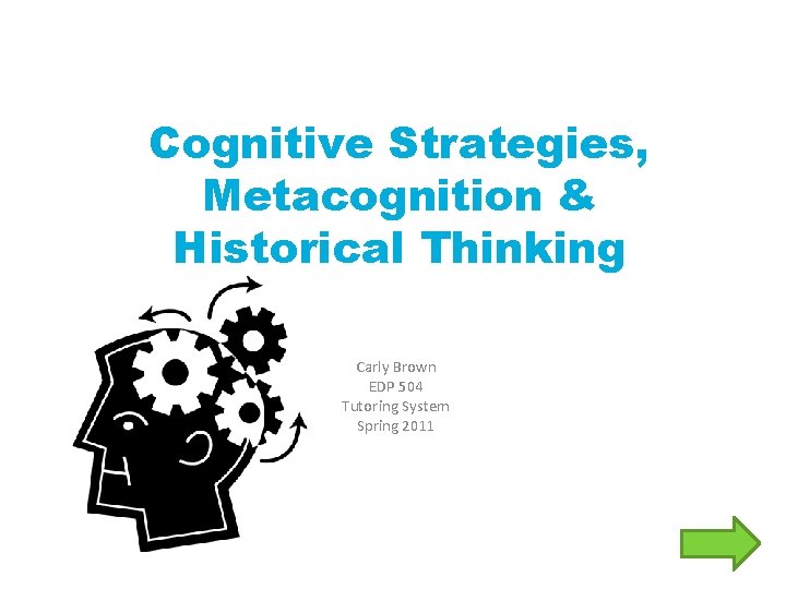 Cognitive Strategies, Metacognition & Historical Thinking Carly Brown EDP 504 Tutoring System Spring 2011