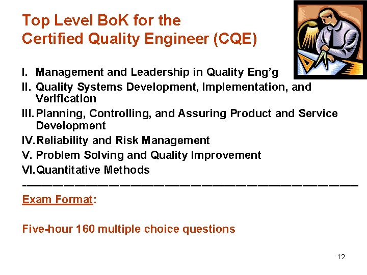 Top Level Bo. K for the Certified Quality Engineer (CQE) I. Management and Leadership