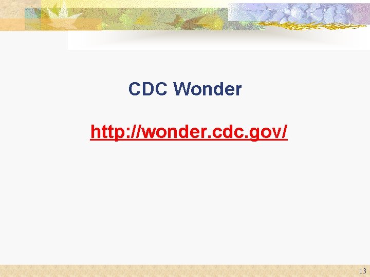 CDC Wonder http: //wonder. cdc. gov/ 13 CDC Wonder http: //wonder. cdc. gov/ 13