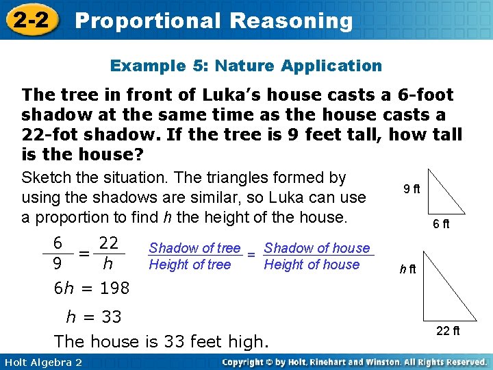 2 -2 Proportional Reasoning Example 5: Nature Application The tree in front of Luka’s