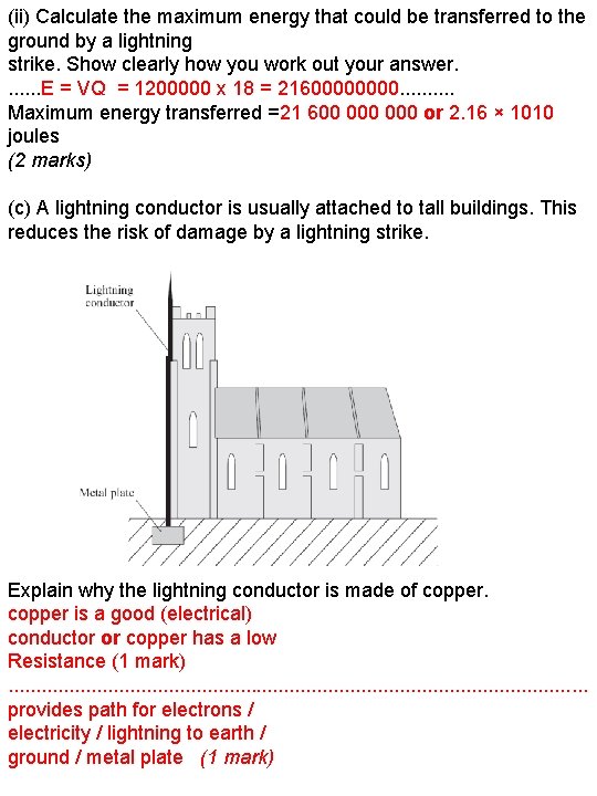 (ii) Calculate the maximum energy that could be transferred to the ground by a