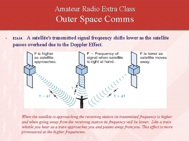 Amateur Radio Extra Class Outer Space Comms • A satellite's transmitted signal frequency shifts