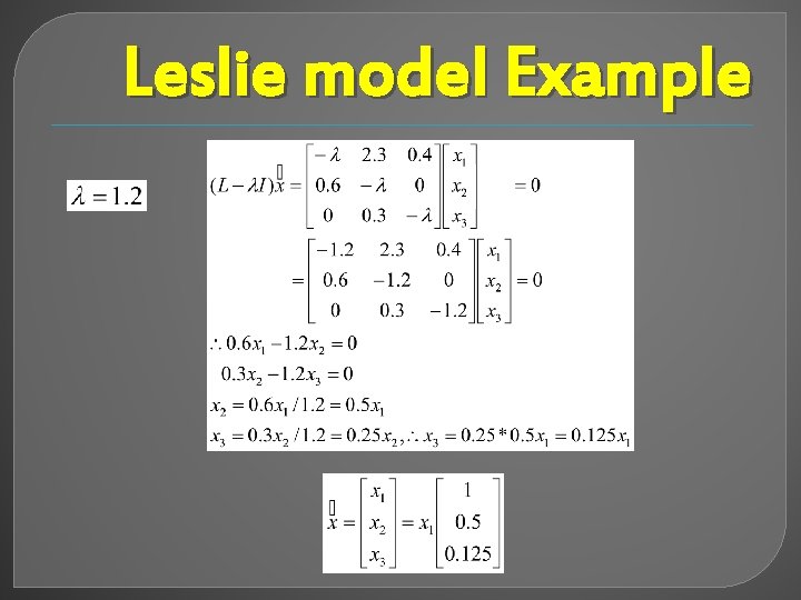 Leslie model Example 