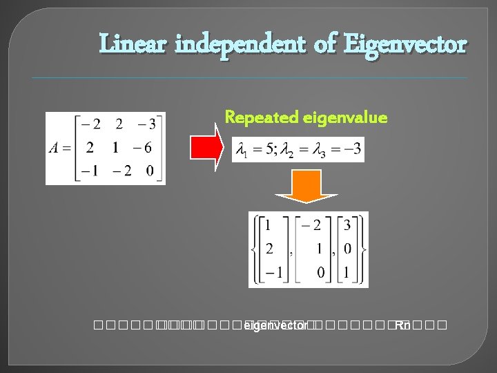 Linear independent of Eigenvector Repeated eigenvalue ������������� eigenvector ������ Rn 