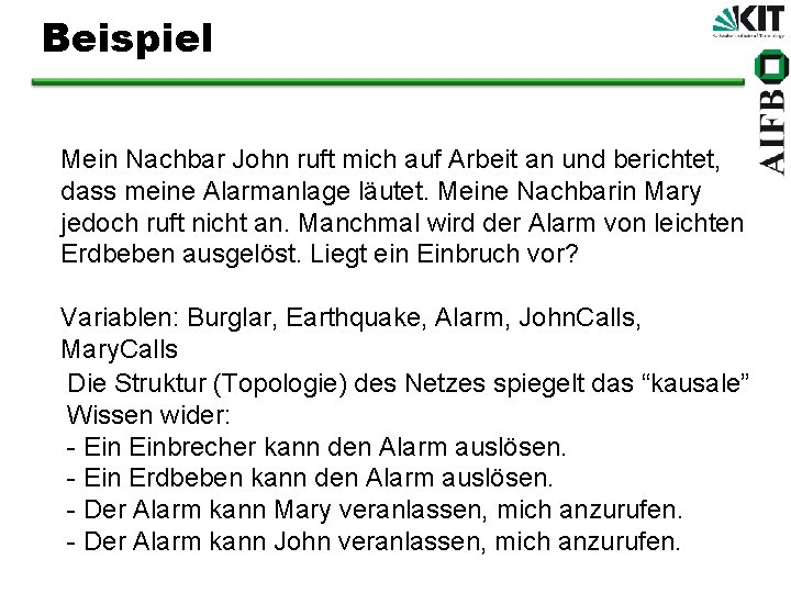 Beispiel Mein Nachbar John ruft mich auf Arbeit an und berichtet, dass meine Alarmanlage