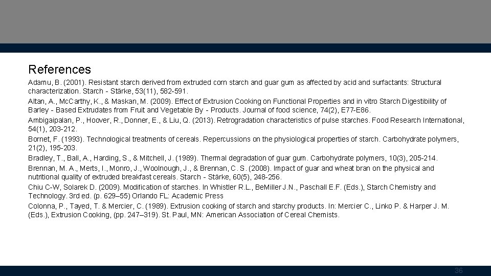 References Adamu, B. (2001). Resistant starch derived from extruded corn starch and guar gum