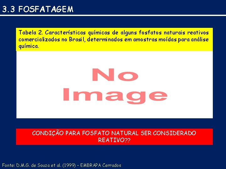 3. 3 FOSFATAGEM Tabela 2. Características químicas de alguns fosfatos naturais reativos comercializados no