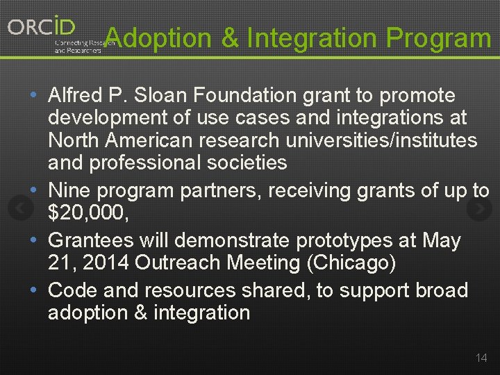 Adoption & Integration Program • Alfred P. Sloan Foundation grant to promote development of