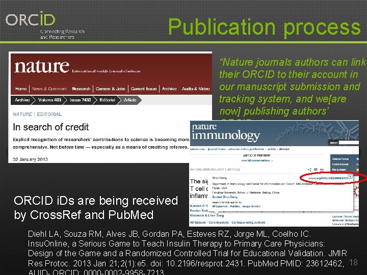 Publication process “Nature journals authors can link their ORCID to their account in our