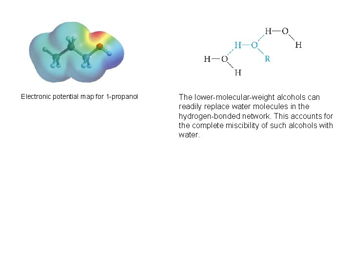 Electronic potential map for 1 -propanol The lower-molecular-weight alcohols can readily replace water molecules