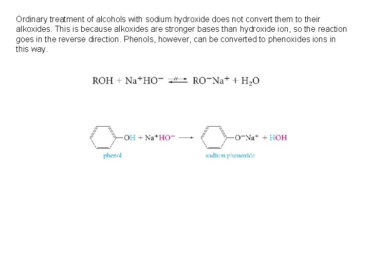 Ordinary treatment of alcohols with sodium hydroxide does not convert them to their alkoxides.