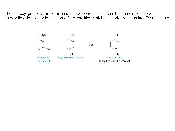 The hydroxyl group is named as a substituent when it occurs in the same