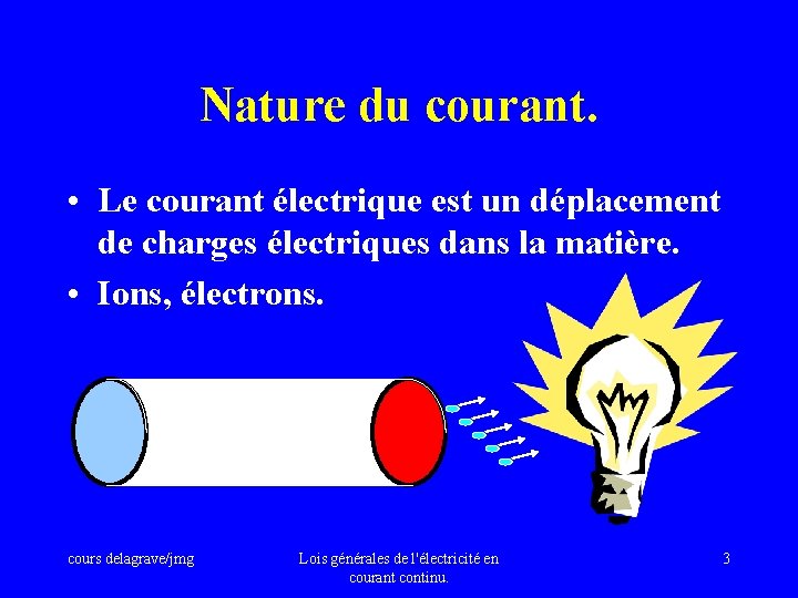 Nature du courant. • Le courant électrique est un déplacement de charges électriques dans