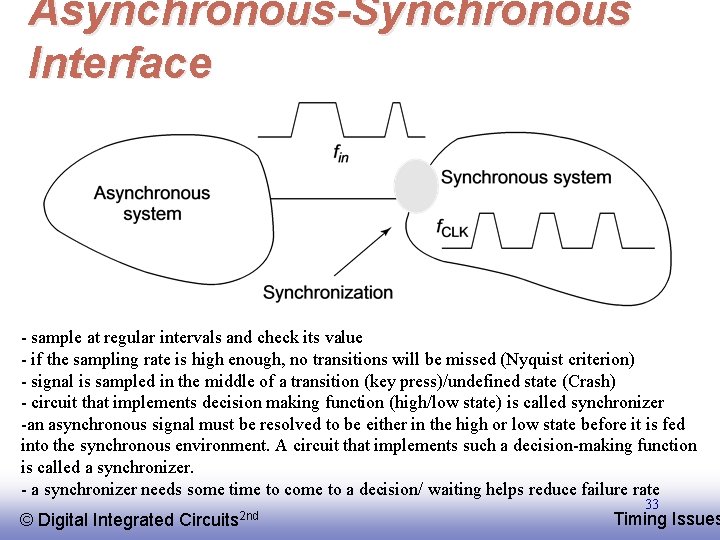Asynchronous-Synchronous Interface - sample at regular intervals and check its value - if the