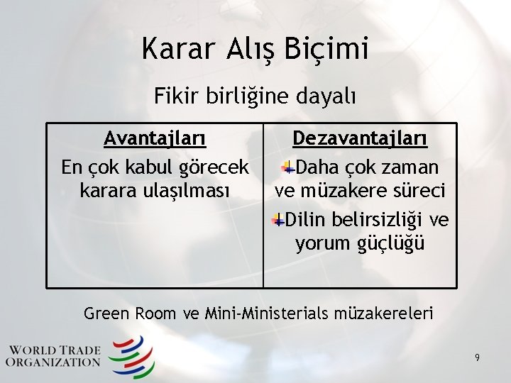 Karar Alış Biçimi Fikir birliğine dayalı Avantajları En çok kabul görecek karara ulaşılması Dezavantajları