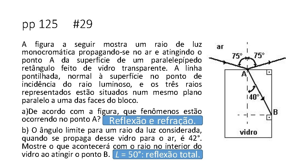 pp 125 #29 A figura a seguir mostra um raio de luz monocromática propagando-se