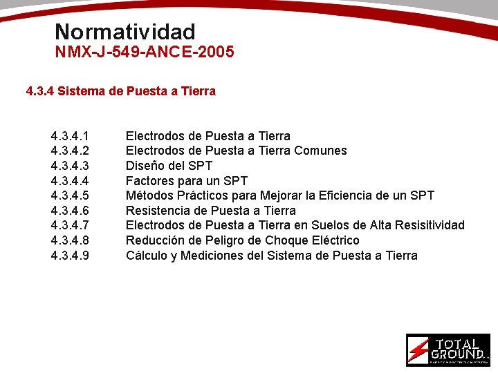 Normatividad NMX-J-549 -ANCE-2005 4. 3. 4 Sistema de Puesta a Tierra 4. 3. 4.