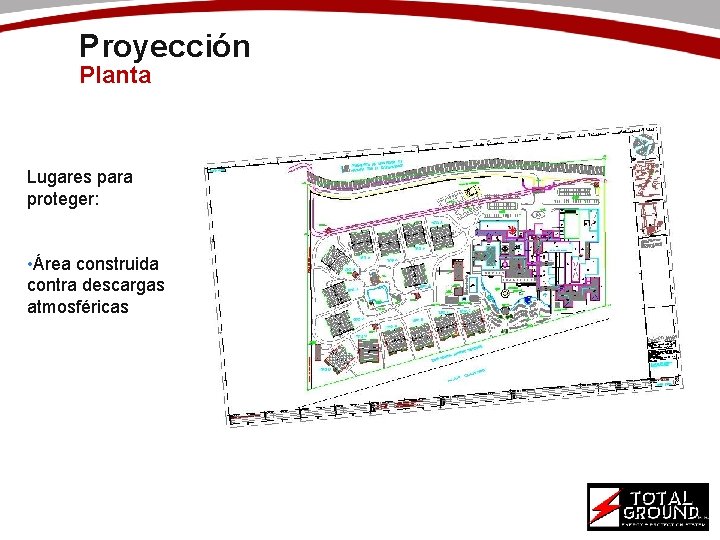 Proyección Planta Lugares para proteger: • Área construida contra descargas atmosféricas 