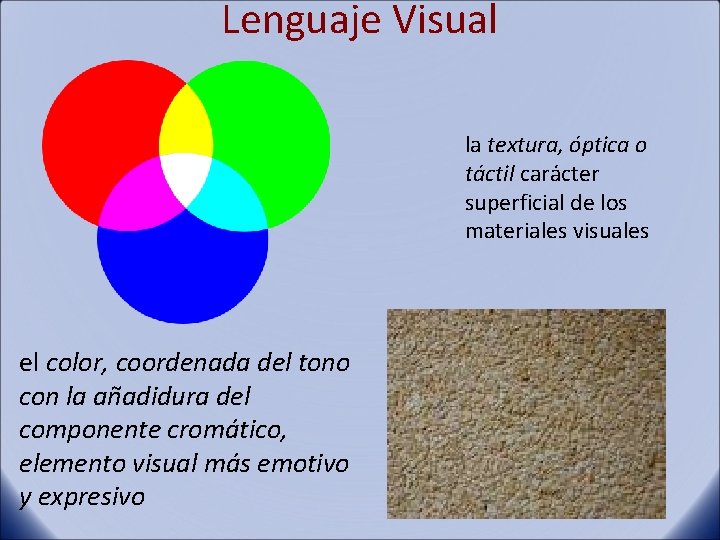 Lenguaje Visual la textura, óptica o táctil carácter superficial de los materiales visuales el