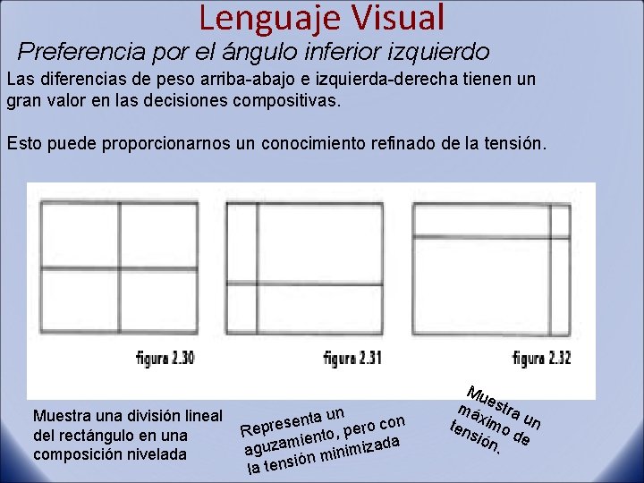 Lenguaje Visual Preferencia por el ángulo inferior izquierdo Las diferencias de peso arriba-abajo e