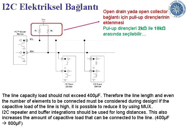 I 2 C Elektriksel Bağlantı Open drain yada open collector bağlantı için pull-up dirençlerinin