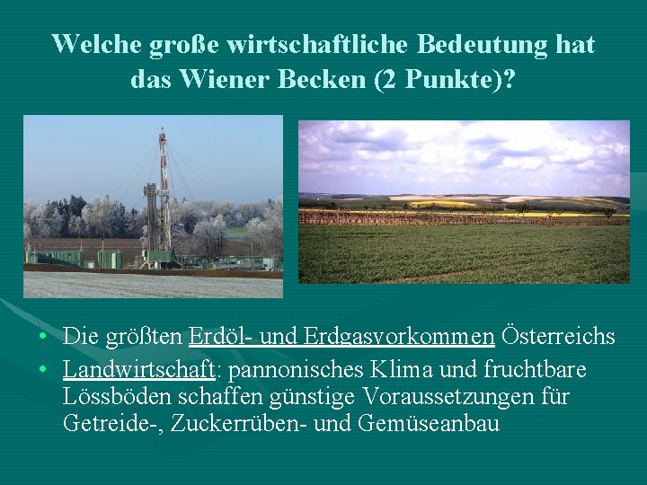 Welche große wirtschaftliche Bedeutung hat das Wiener Becken (2 Punkte)? • • Die größten