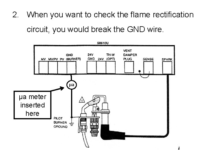 2. When you want to check the flame rectification circuit, you would break the