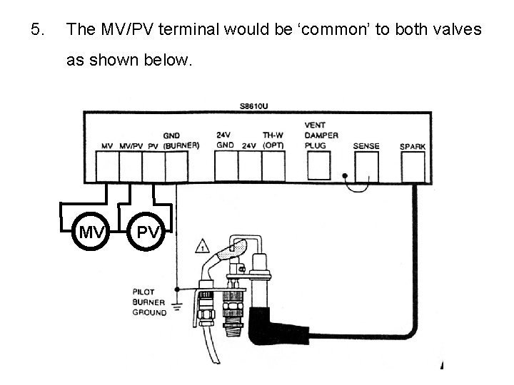 5. The MV/PV terminal would be ‘common’ to both valves as shown below. MV