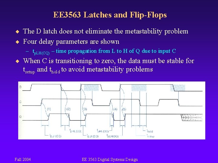 EE 3563 Latches and Flip-Flops ¨ The D latch does not eliminate the metastability