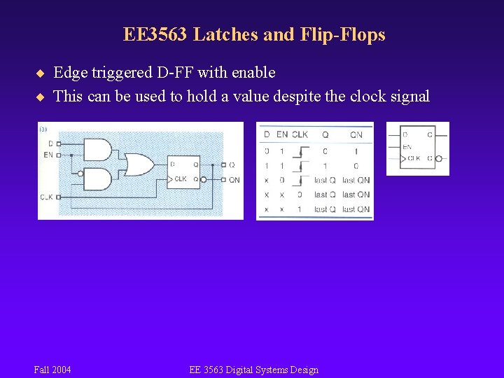 EE 3563 Latches and Flip-Flops ¨ Edge triggered D-FF with enable ¨ This can