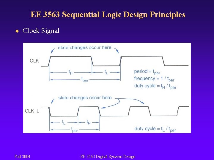 EE 3563 Sequential Logic Design Principles ¨ Clock Signal Fall 2004 EE 3563 Digital