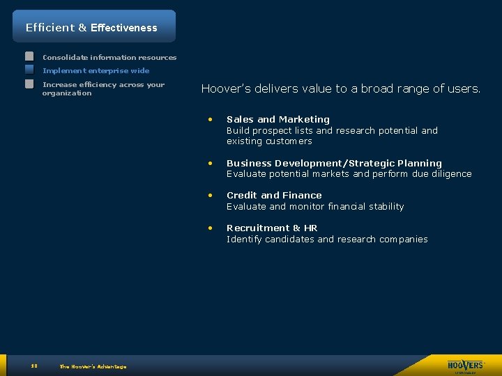 Efficient & Effectiveness Consolidate information resources Implement enterprise wide Increase efficiency across your organization