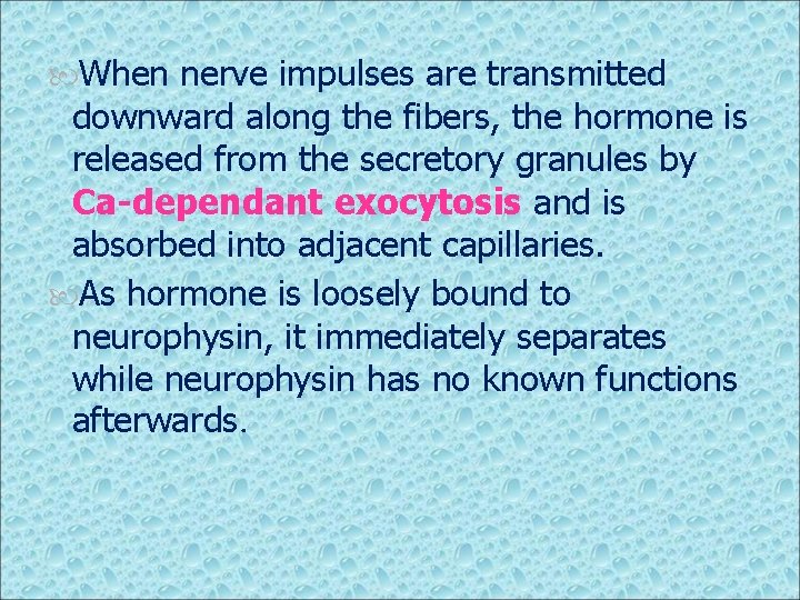  When nerve impulses are transmitted downward along the fibers, the hormone is released