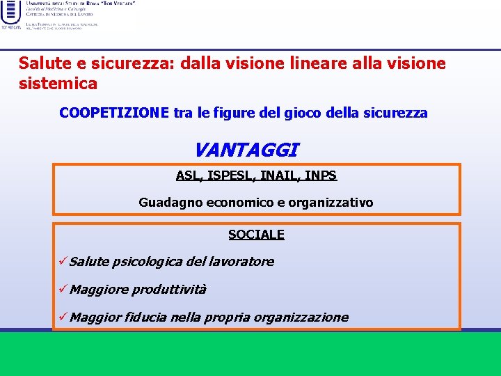 Salute e sicurezza: dalla visione lineare alla visione sistemica COOPETIZIONE tra le figure del