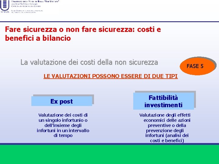 Fare sicurezza o non fare sicurezza: costi e benefici a bilancio La valutazione dei