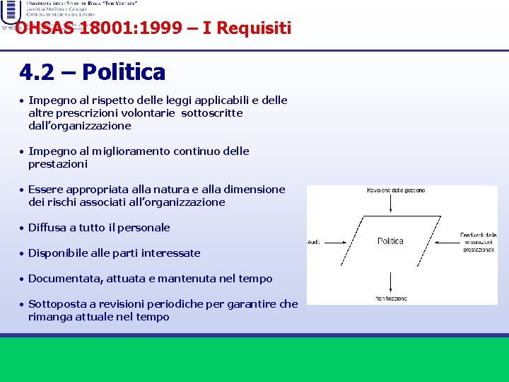 OHSAS 18001: 1999 – I Requisiti 4. 2 – Politica • Impegno al rispetto