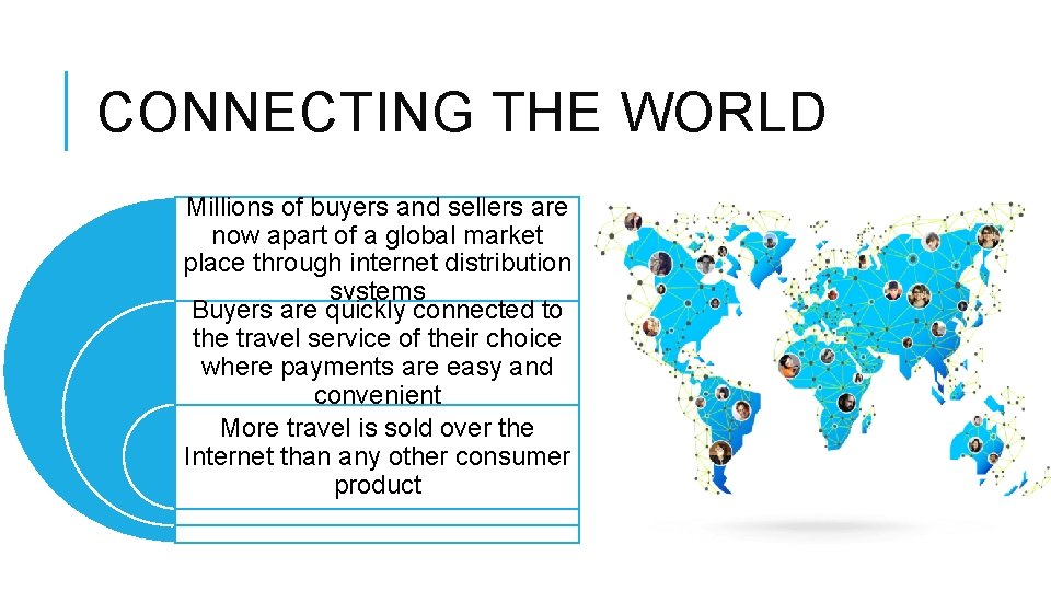 CONNECTING THE WORLD Millions of buyers and sellers are now apart of a global