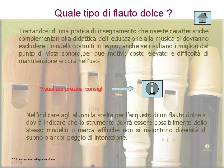 Quale tipo di flauto dolce ? Trattandosi di una pratica di insegnamento che riveste