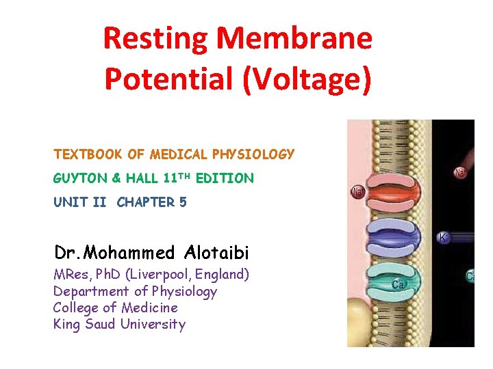 Resting Membrane Potential (Voltage) TEXTBOOK OF MEDICAL PHYSIOLOGY GUYTON & HALL 11 TH EDITION