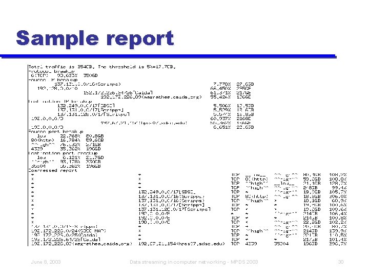 Sample report June 8, 2003 Data streaming in computer networking - MPDS 2003 30