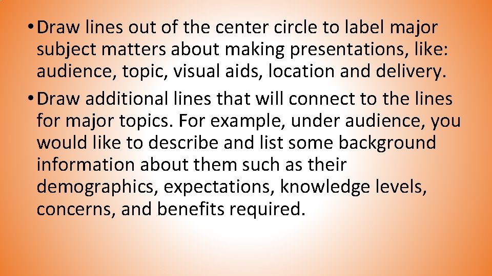  • Draw lines out of the center circle to label major subject matters