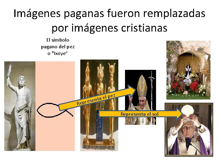 Imágenes paganas fueron remplazadas por imágenes cristianas El símbolo pagano del pez o "Ixoye” Imágenes paganas fueron remplazadas por imágenes cristianas El símbolo pagano del pez o "Ixoye”