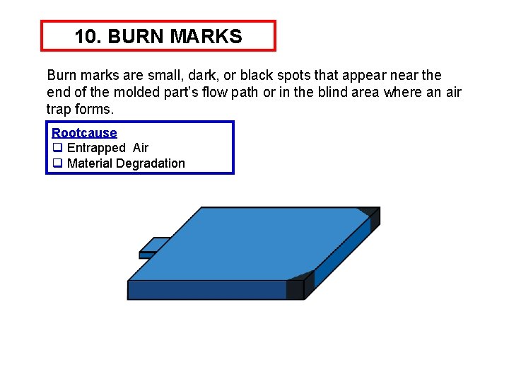 10. BURN MARKS Burn marks are small, dark, or black spots that appear near