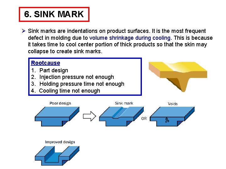 6. SINK MARK Ø Sink marks are indentations on product surfaces. It is the