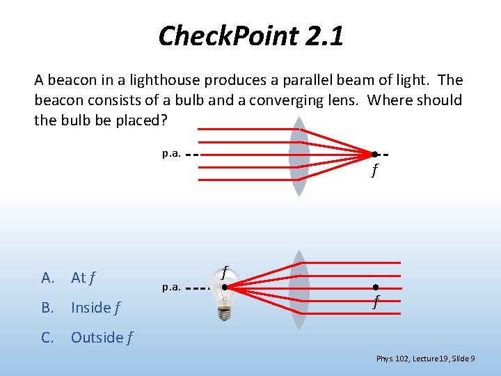 Check. Point 2. 1 A beacon in a lighthouse produces a parallel beam of